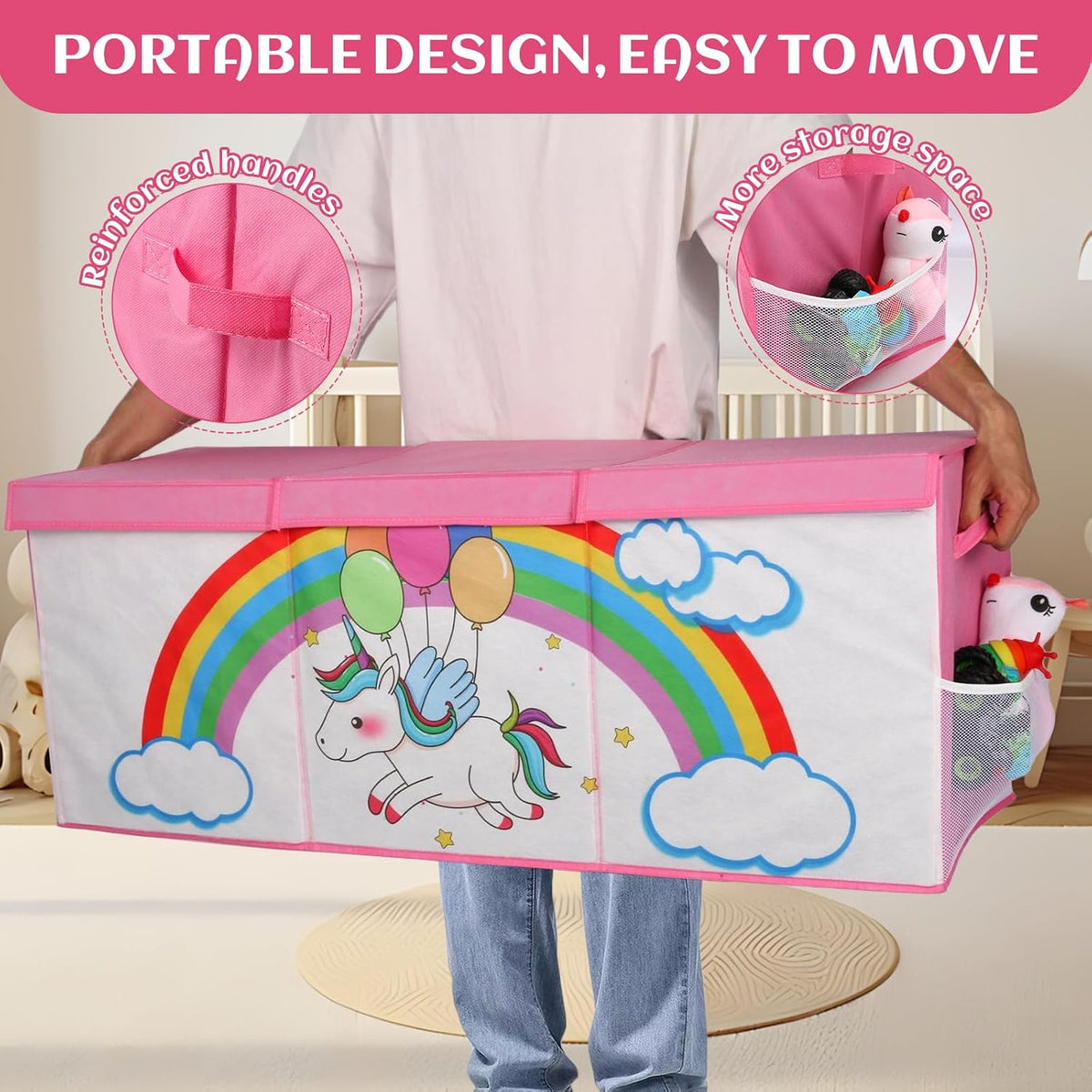 Extra Large Toy Box with Lid, Collapsible Toy Chest for Kids Boys Girls, Toy Storage Organizer with Dividers, 40"x16"x16" Storage Bin Box for Playroom, Nursery, Bedroom