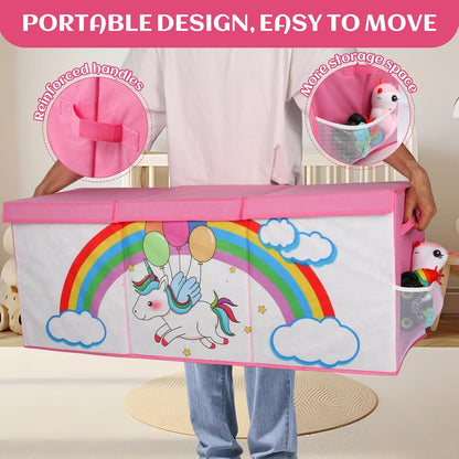 Extra Large Toy Box with Lid, Collapsible Toy Chest for Kids Boys Girls, Toy Storage Organizer with Dividers, 40"x16"x16" Storage Bin Box for Playroom, Nursery, Bedroom