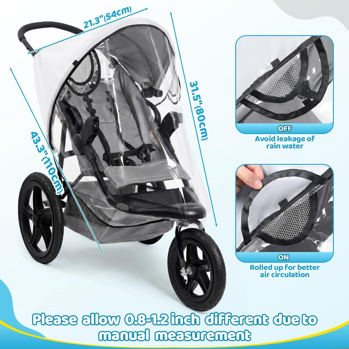 Jogging Stroller Rain Cover, Thick EVA & PVC Protect from Dust and Snow