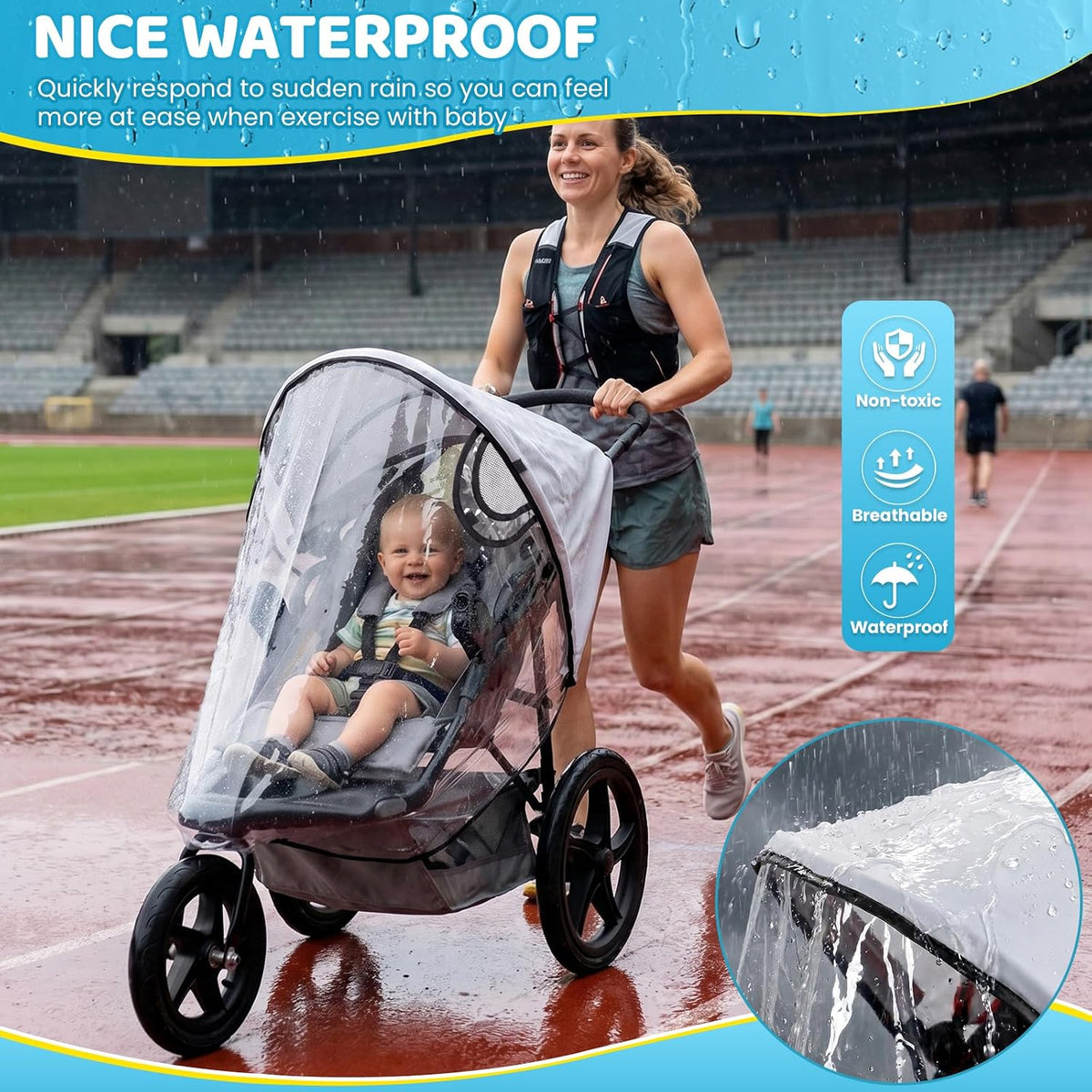 Jogging Stroller Rain Cover, Thick EVA & PVC Protect from Dust and Snow