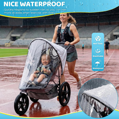 Jogging Stroller Rain Cover, Thick EVA & PVC Protect from Dust and Snow