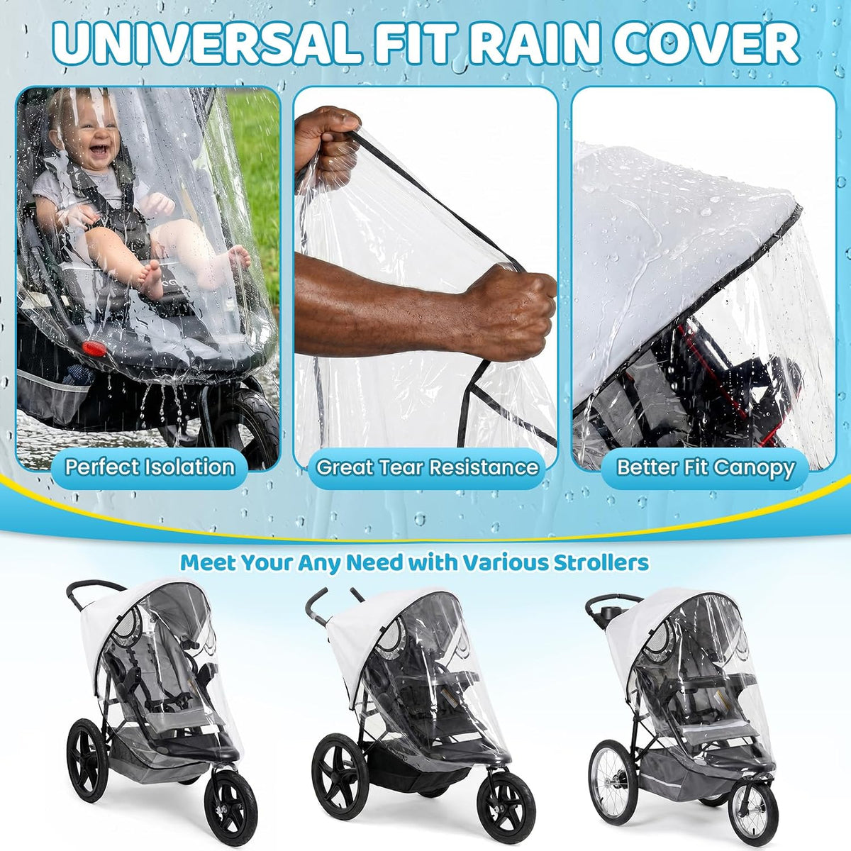 Jogging Stroller Rain Cover, Thick EVA & PVC Protect from Dust and Snow