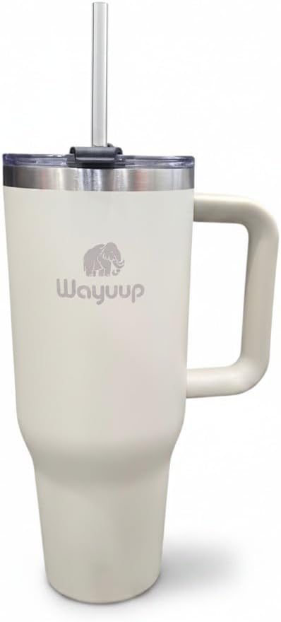 40 oz Tumbler with Handle and Straw Lid, Stainless Steel Vacuum Insulated Double Wall Water Bottle Leak-proof, Non Slip more than 24 Hrs or Hot for 6 Hrs (Bone), WPM40