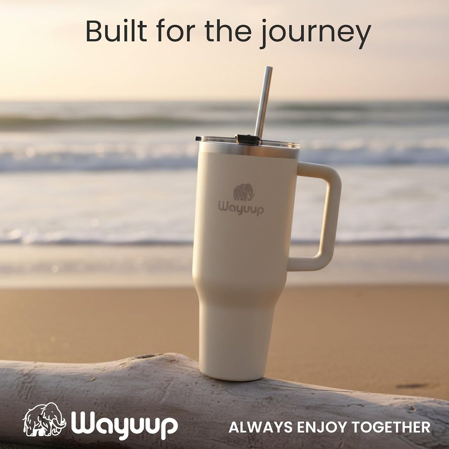 40 oz Tumbler with Handle and Straw Lid, Stainless Steel Vacuum Insulated Double Wall Water Bottle Leak-proof, Non Slip more than 24 Hrs or Hot for 6 Hrs (Bone), WPM40