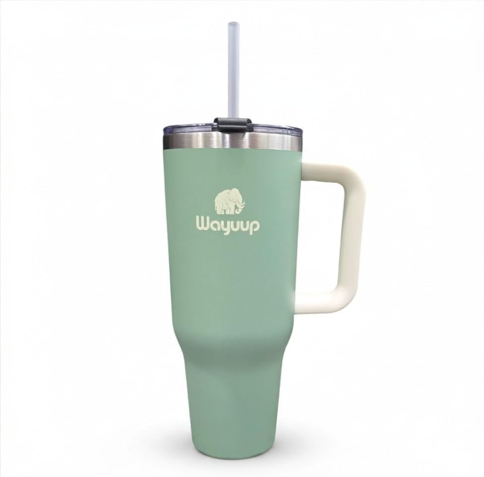 40 oz Tumbler with Handle and Straw Lid, Stainless Steel Vacuum Insulated Double Wall Water Bottle Leak-proof, Non Slip more than 24 Hrs or Hot for 6 Hrs (Bone), WPM40