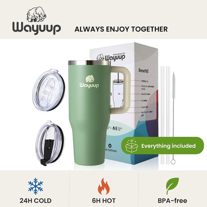 40 oz Tumbler with Handle and Straw Lid, Stainless Steel Vacuum Insulated Double Wall Water Bottle Leak-proof, Non Slip more than 24 Hrs or Hot for 6 Hrs (Bone), WPM40