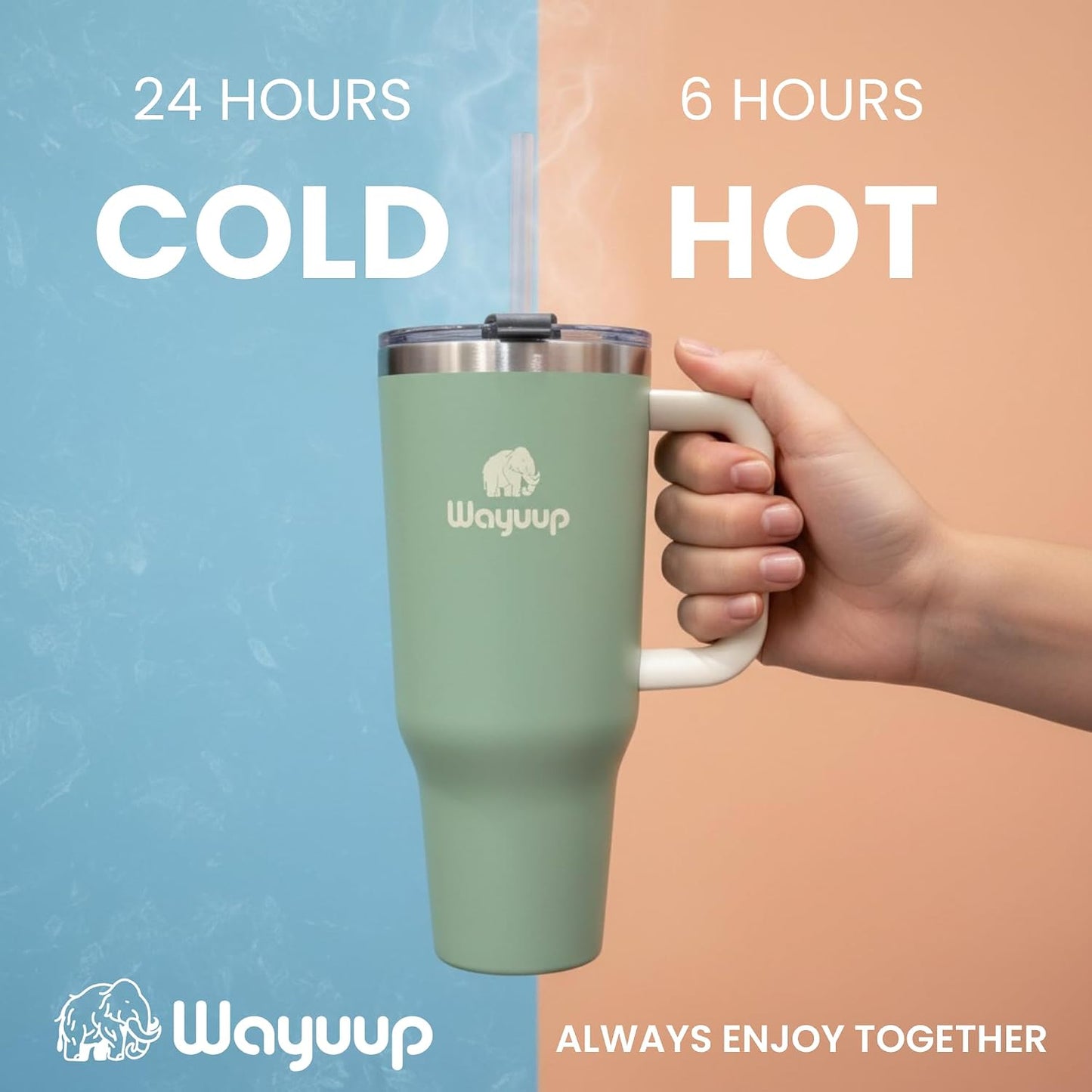 40 oz Tumbler with Handle and Straw Lid, Stainless Steel Vacuum Insulated Double Wall Water Bottle Leak-proof, Non Slip more than 24 Hrs or Hot for 6 Hrs (Bone), WPM40