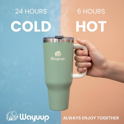40 oz Tumbler with Handle and Straw Lid, Stainless Steel Vacuum Insulated Double Wall Water Bottle Leak-proof, Non Slip more than 24 Hrs or Hot for 6 Hrs (Bone), WPM40