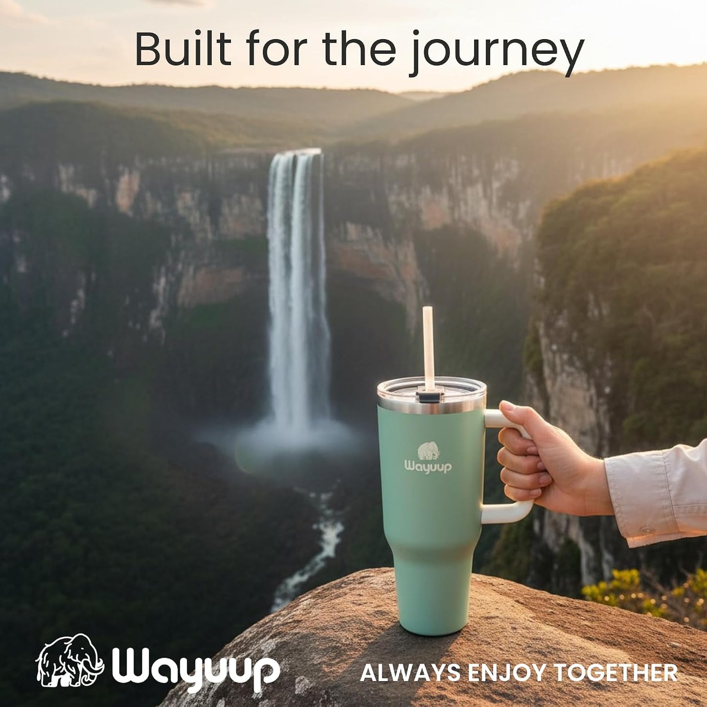40 oz Tumbler with Handle and Straw Lid, Stainless Steel Vacuum Insulated Double Wall Water Bottle Leak-proof, Non Slip more than 24 Hrs or Hot for 6 Hrs (Bone), WPM40