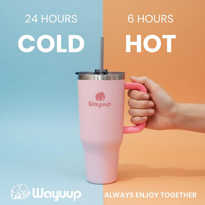 40 oz Tumbler with Handle and Straw Lid, Stainless Steel Vacuum Insulated Double Wall Water Bottle Leak-proof, Non Slip more than 24 Hrs or Hot for 6 Hrs (Bone), WPM40