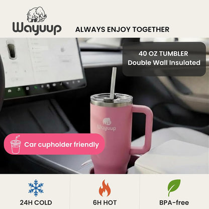 40 oz Tumbler with Handle and Straw Lid, Stainless Steel Vacuum Insulated Double Wall Water Bottle Leak-proof, Non Slip more than 24 Hrs or Hot for 6 Hrs (Bone), WPM40
