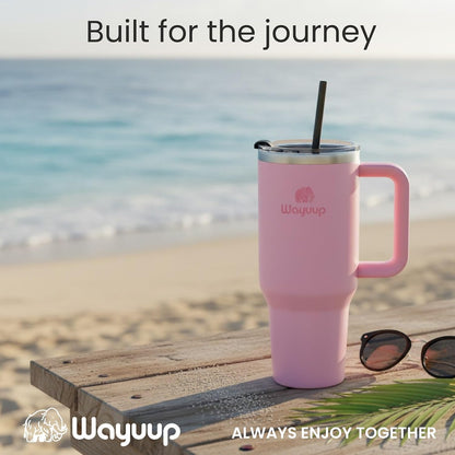 40 oz Tumbler with Handle and Straw Lid, Stainless Steel Vacuum Insulated Double Wall Water Bottle Leak-proof, Non Slip more than 24 Hrs or Hot for 6 Hrs (Bone), WPM40