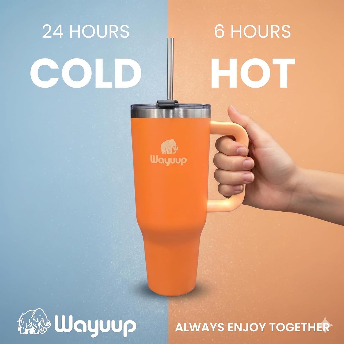 40 oz Tumbler with Handle and Straw Lid, Stainless Steel Vacuum Insulated Double Wall Water Bottle Leak-proof, Non Slip more than 24 Hrs or Hot for 6 Hrs (Bone), WPM40