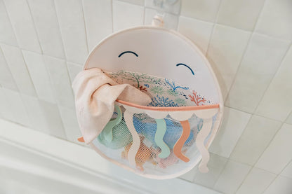 Oceana Extra-Large Mesh Bath Toy Holder with Suction Cups: Quick-Dry Bath Toy Storage Net for Bathtub, Pebbles