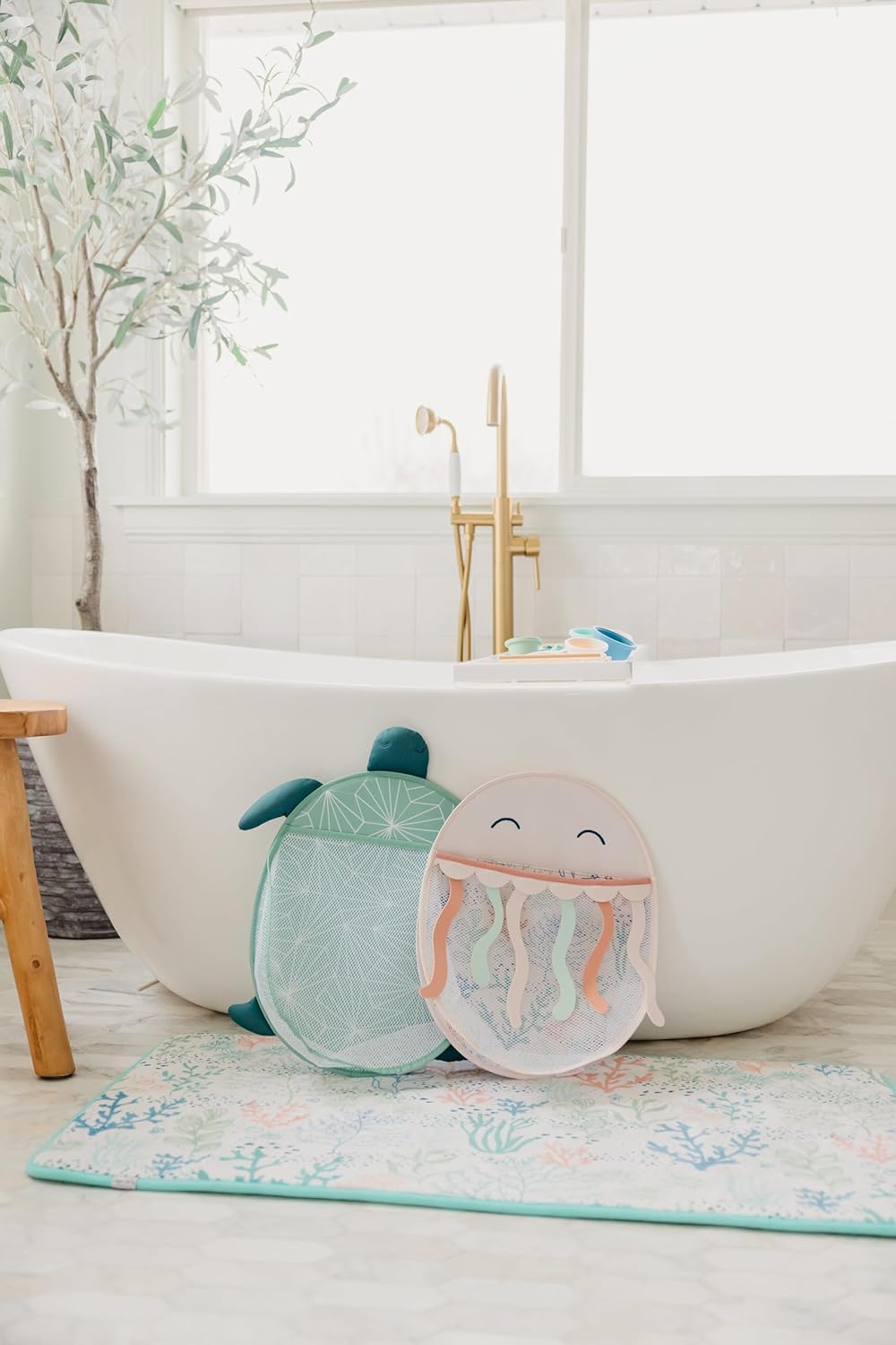 Oceana Extra-Large Mesh Bath Toy Holder with Suction Cups: Quick-Dry Bath Toy Storage Net for Bathtub, Pebbles