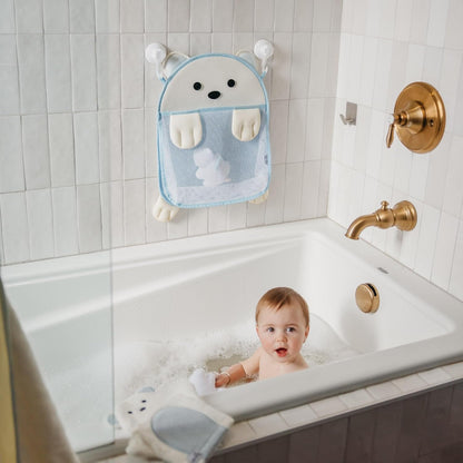 Oceana Extra-Large Mesh Bath Toy Holder with Suction Cups: Quick-Dry Bath Toy Storage Net for Bathtub, Pebbles