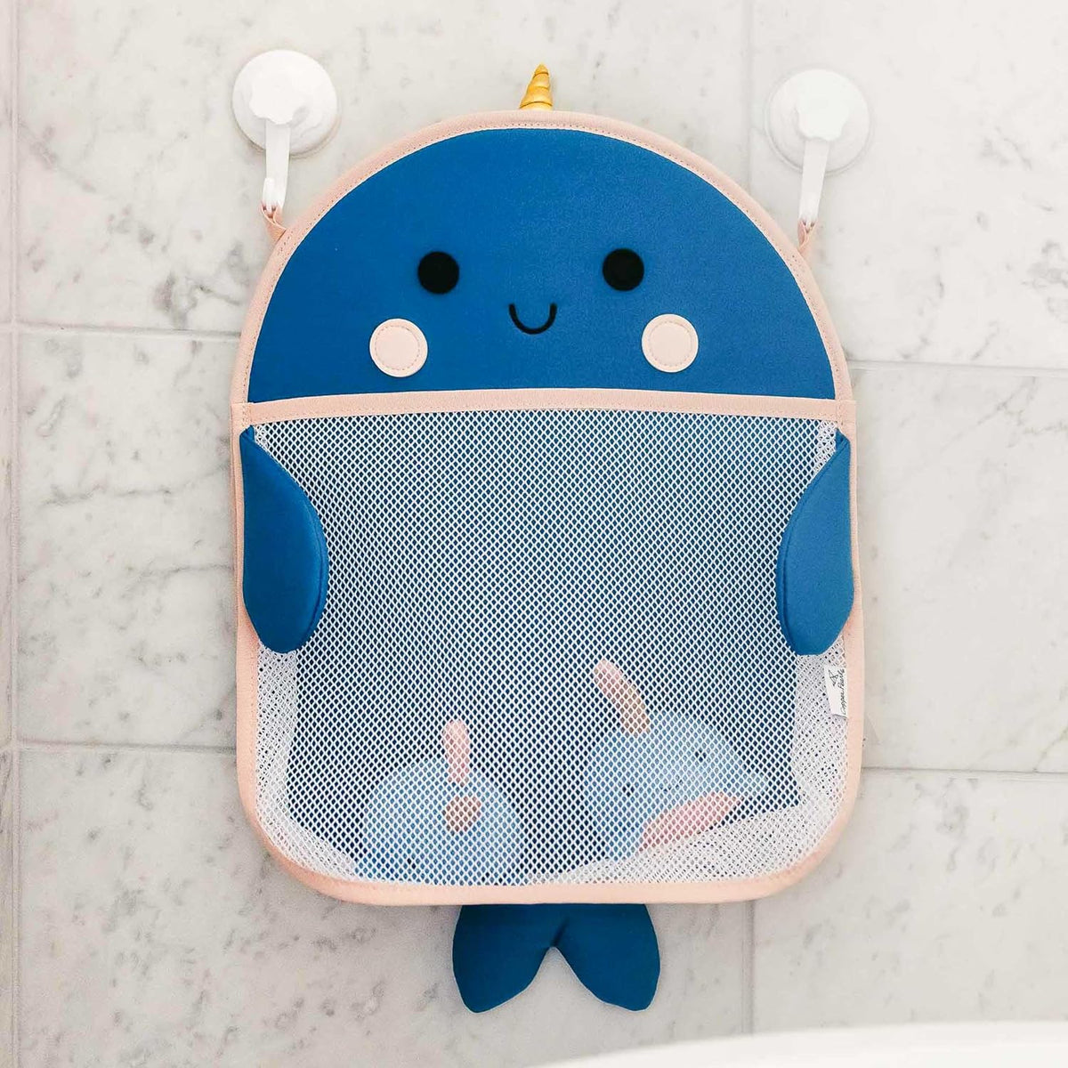 Oceana Extra-Large Mesh Bath Toy Holder with Suction Cups: Quick-Dry Bath Toy Storage Net for Bathtub, Pebbles