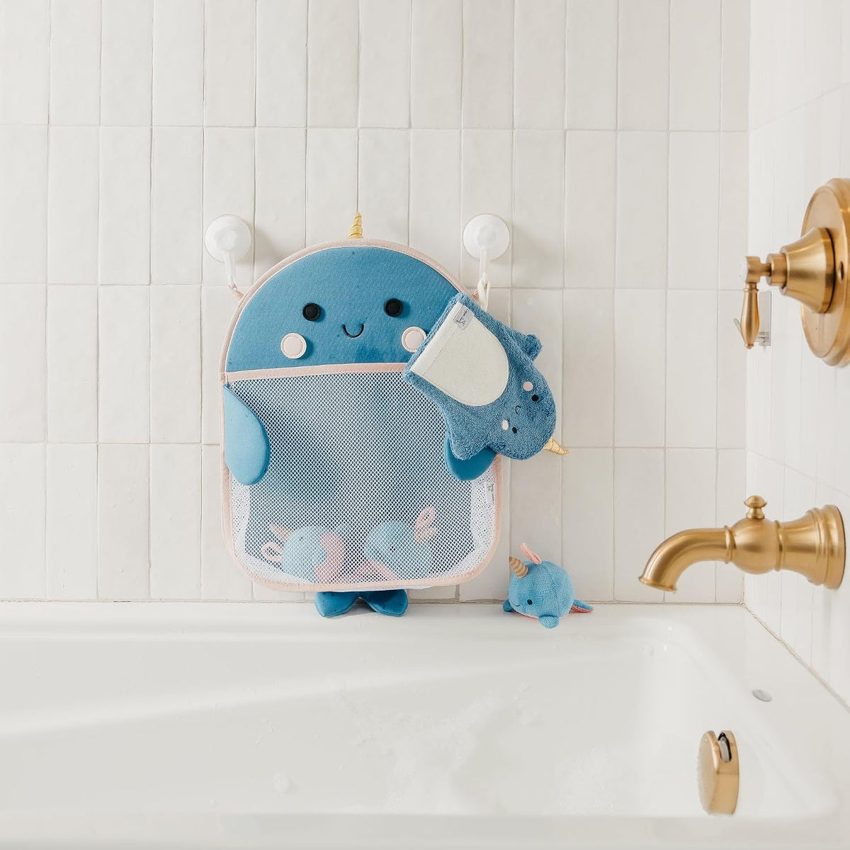 Oceana Extra-Large Mesh Bath Toy Holder with Suction Cups: Quick-Dry Bath Toy Storage Net for Bathtub, Pebbles