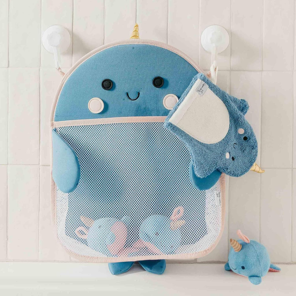 Oceana Extra-Large Mesh Bath Toy Holder with Suction Cups: Quick-Dry Bath Toy Storage Net for Bathtub, Pebbles