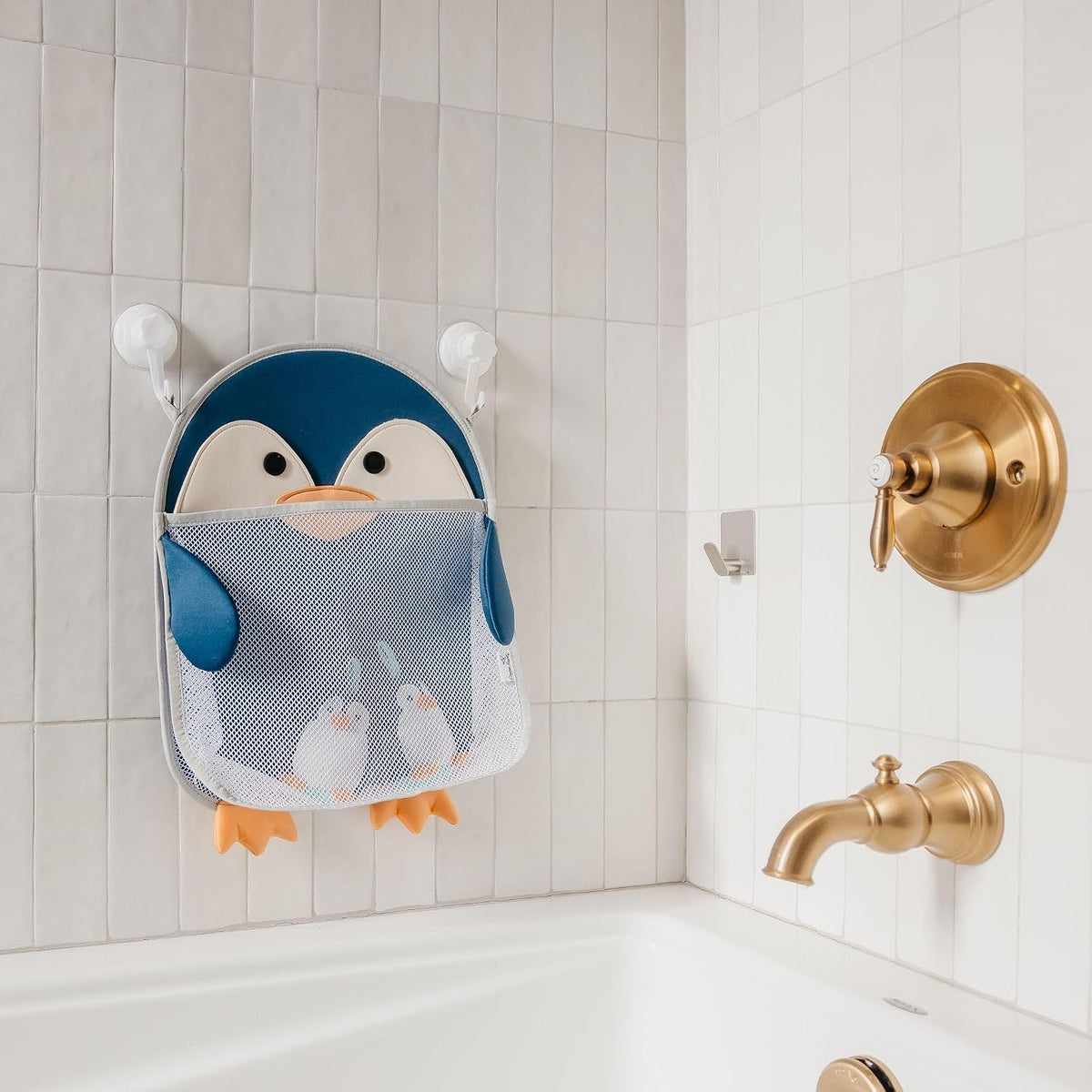 Oceana Extra-Large Mesh Bath Toy Holder with Suction Cups: Quick-Dry Bath Toy Storage Net for Bathtub, Pebbles