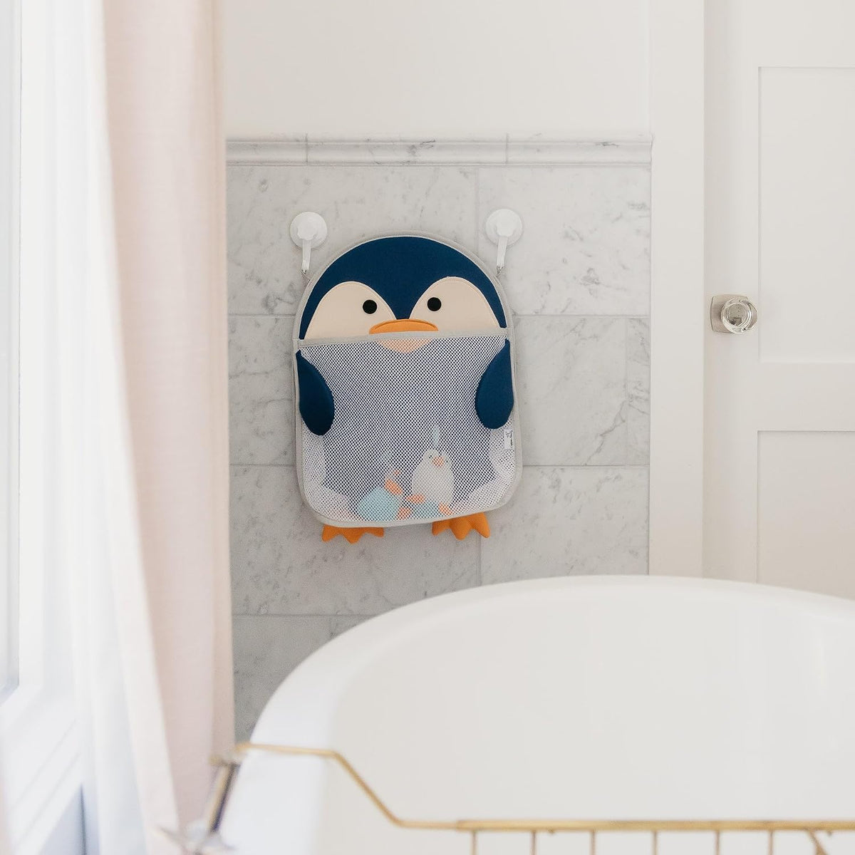 Oceana Extra-Large Mesh Bath Toy Holder with Suction Cups: Quick-Dry Bath Toy Storage Net for Bathtub, Pebbles