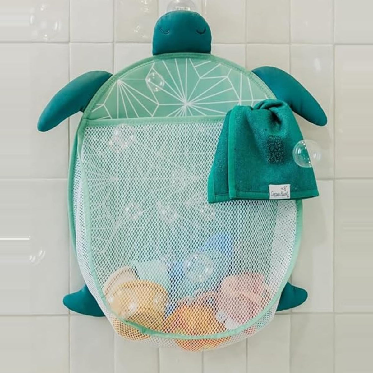 Oceana Extra-Large Mesh Bath Toy Holder with Suction Cups: Quick-Dry Bath Toy Storage Net for Bathtub, Pebbles