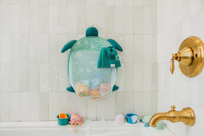 Oceana Extra-Large Mesh Bath Toy Holder with Suction Cups: Quick-Dry Bath Toy Storage Net for Bathtub, Pebbles