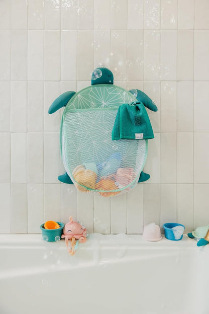Oceana Extra-Large Mesh Bath Toy Holder with Suction Cups: Quick-Dry Bath Toy Storage Net for Bathtub, Pebbles