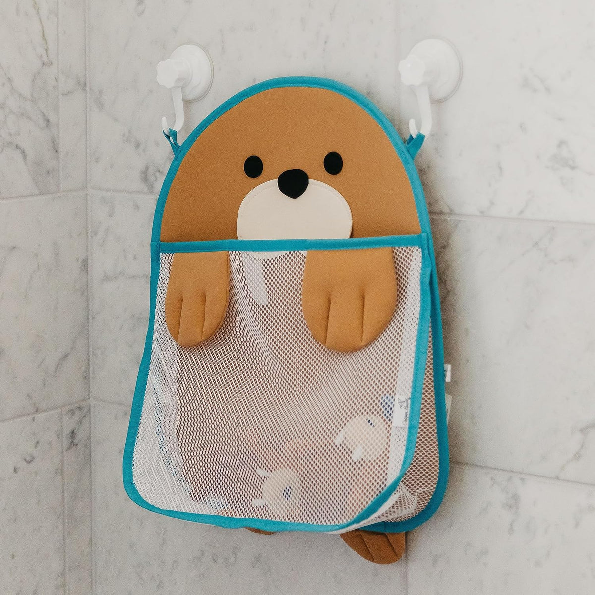 Oceana Extra-Large Mesh Bath Toy Holder with Suction Cups: Quick-Dry Bath Toy Storage Net for Bathtub, Pebbles
