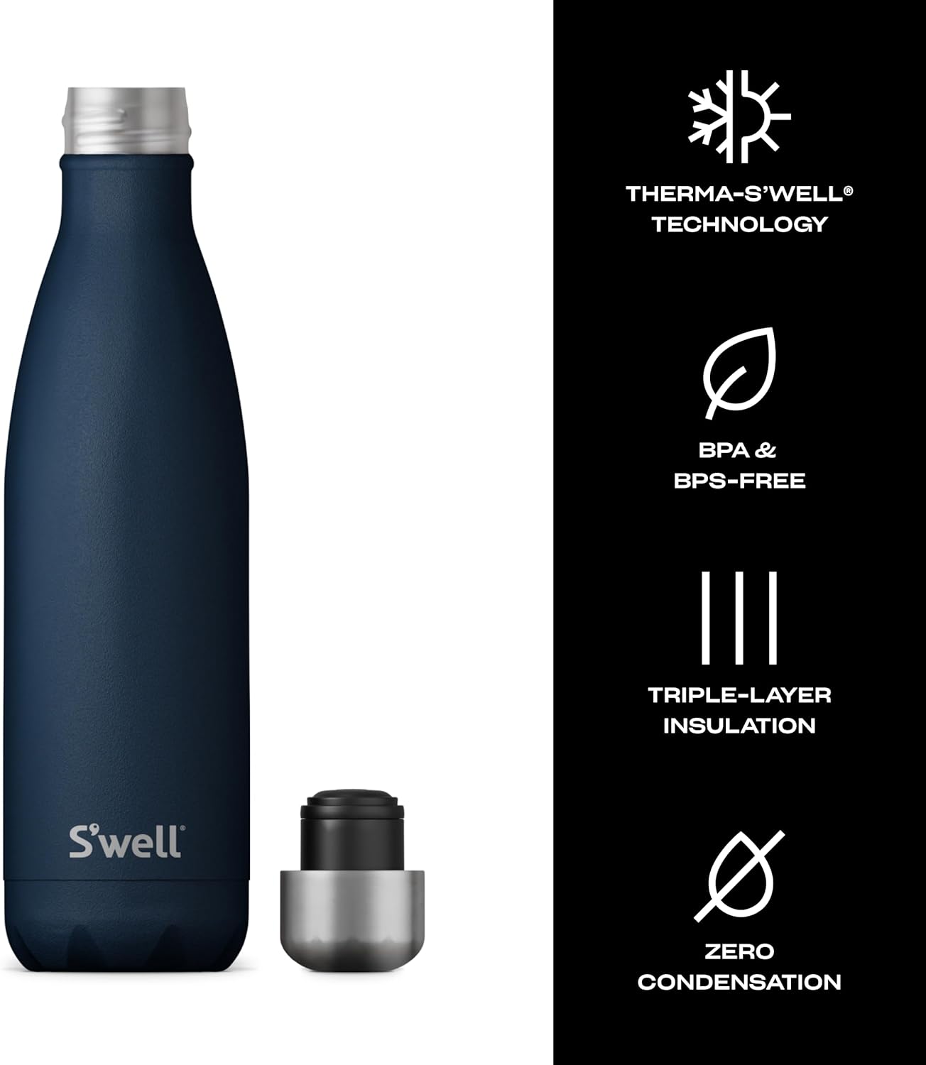 Stainless Steel Water Bottle, 25oz, Azurite, Triple Layered Vacuum Insulated Containers Keeps Drinks Cold for 48 Hours and Hot for 24, BPA Free, Perfect for On the Go