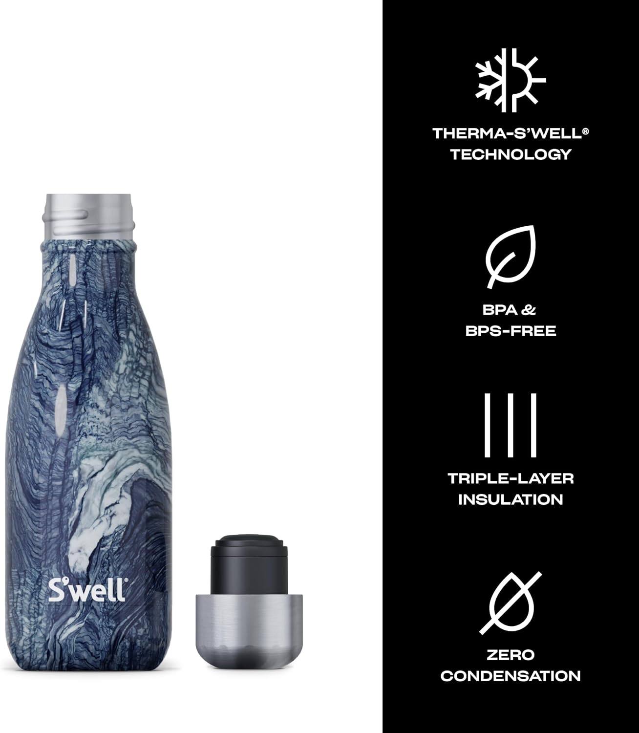 Stainless Steel Water Bottle, 25oz, Azurite, Triple Layered Vacuum Insulated Containers Keeps Drinks Cold for 48 Hours and Hot for 24, BPA Free, Perfect for On the Go