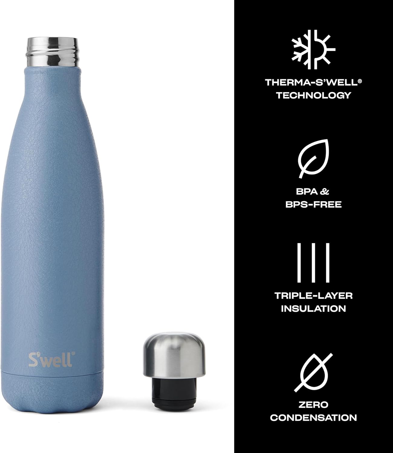Stainless Steel Water Bottle, 25oz, Azurite, Triple Layered Vacuum Insulated Containers Keeps Drinks Cold for 48 Hours and Hot for 24, BPA Free, Perfect for On the Go