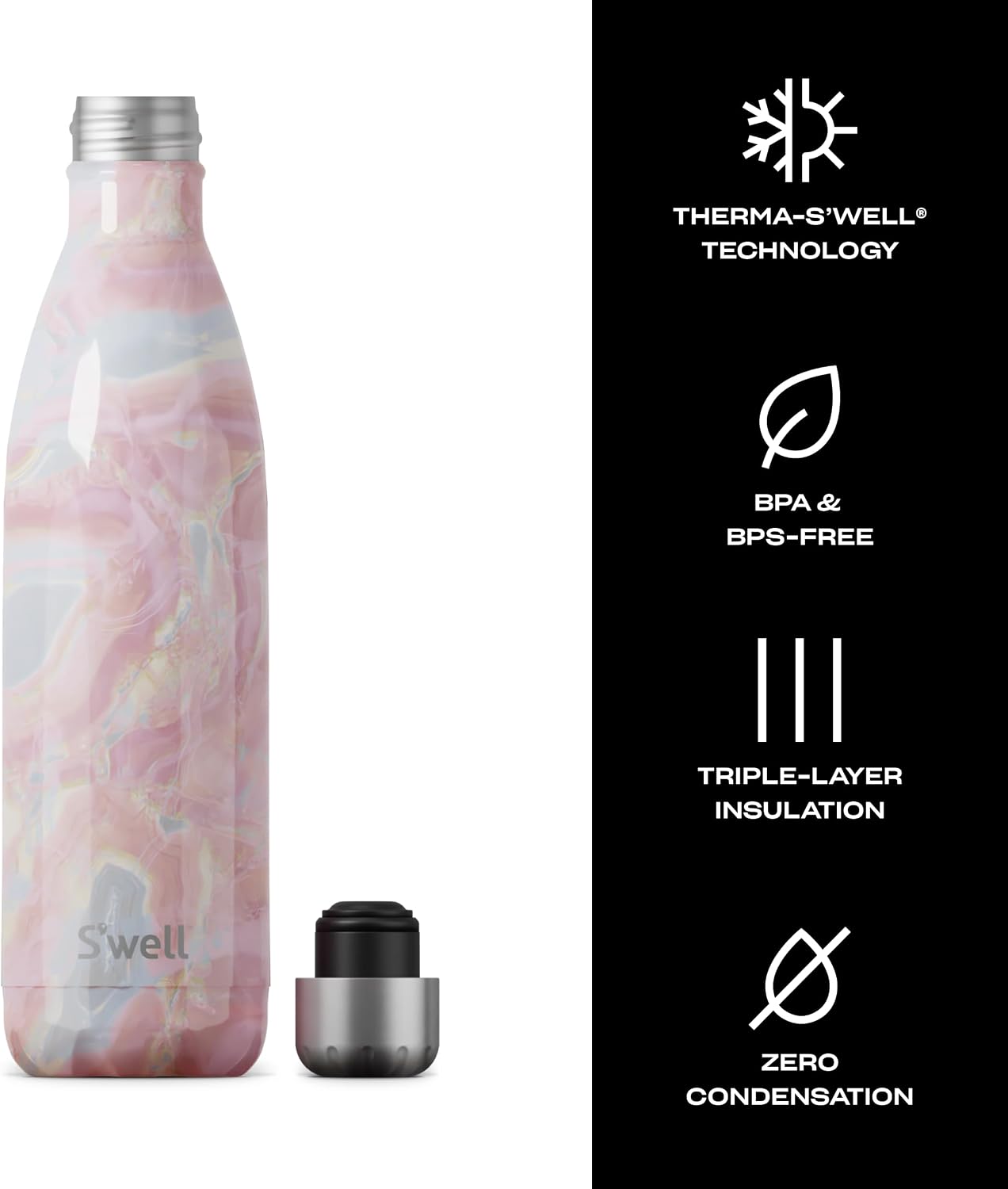 Stainless Steel Water Bottle, 25oz, Azurite, Triple Layered Vacuum Insulated Containers Keeps Drinks Cold for 48 Hours and Hot for 24, BPA Free, Perfect for On the Go