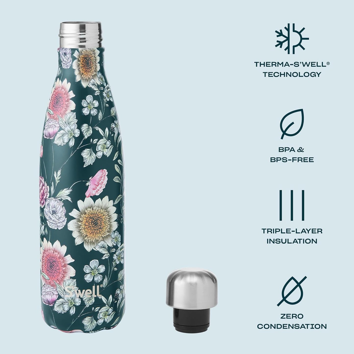 Stainless Steel Water Bottle, 25oz, Azurite, Triple Layered Vacuum Insulated Containers Keeps Drinks Cold for 48 Hours and Hot for 24, BPA Free, Perfect for On the Go