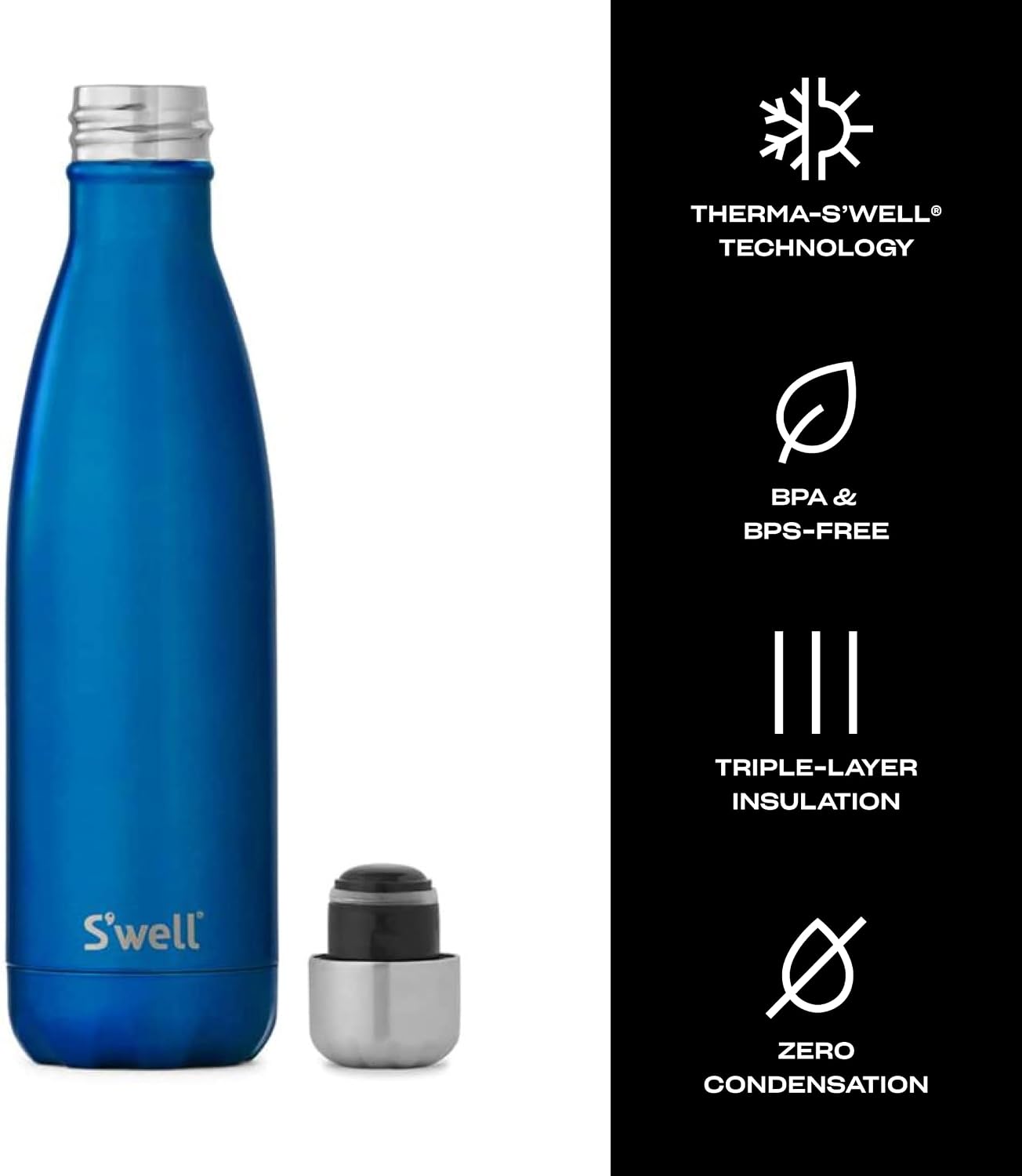 Stainless Steel Water Bottle, 25oz, Azurite, Triple Layered Vacuum Insulated Containers Keeps Drinks Cold for 48 Hours and Hot for 24, BPA Free, Perfect for On the Go
