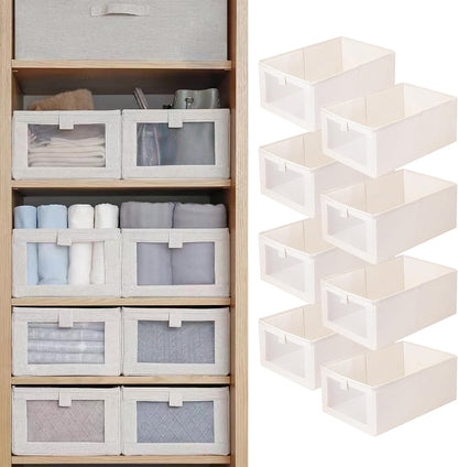 Linen Closet Organizers And Storage, 4 Pack Storage Bins Baskets for Organization Foldable Organizer with Clear Window Organizing Clothing, Jeans, Shelves
