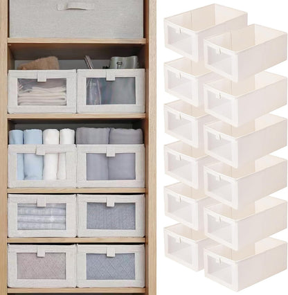 Linen Closet Organizers And Storage, 4 Pack Storage Bins Baskets for Organization Foldable Organizer with Clear Window Organizing Clothing, Jeans, Shelves