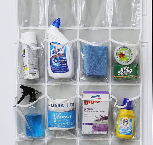 2 Pack Minimalist Clear Over the Door Organizer with 20 Pockets, Over Door Organizer for Pantry, Bathroom, Closet Storage Door Organizer for Shoes and Toys