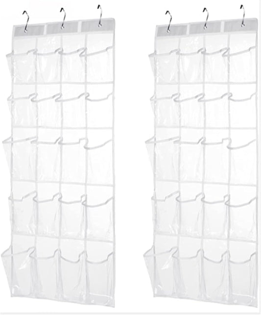 2 Pack Minimalist Clear Over the Door Organizer with 20 Pockets, Over Door Organizer for Pantry, Bathroom, Closet Storage Door Organizer for Shoes and Toys