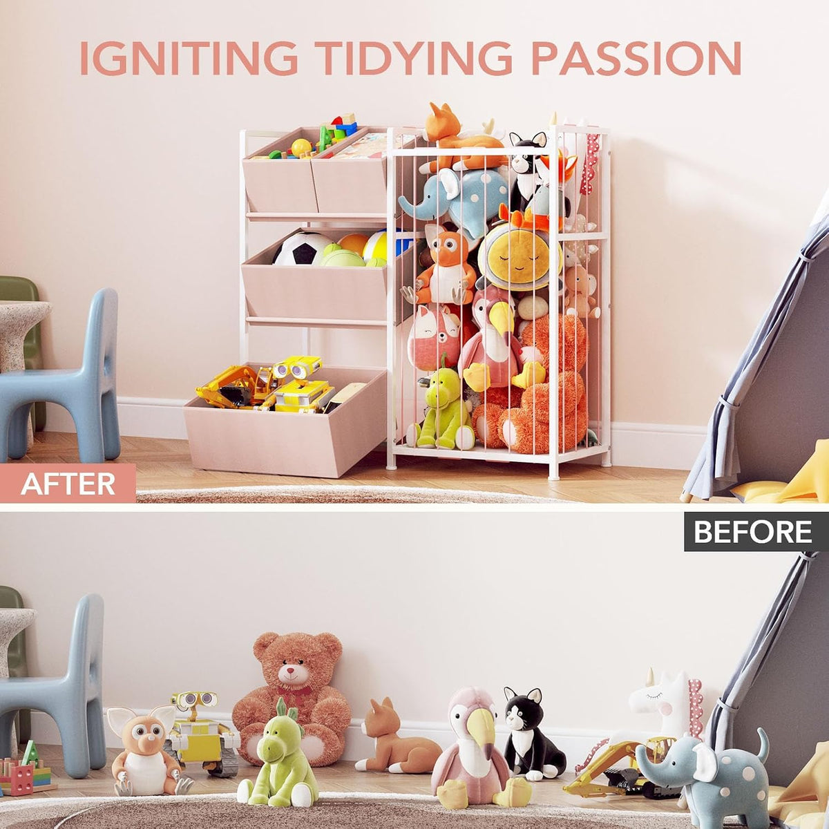 Toy Storage Organizer, Stuffed Animal Storage with 4 Removable Bins