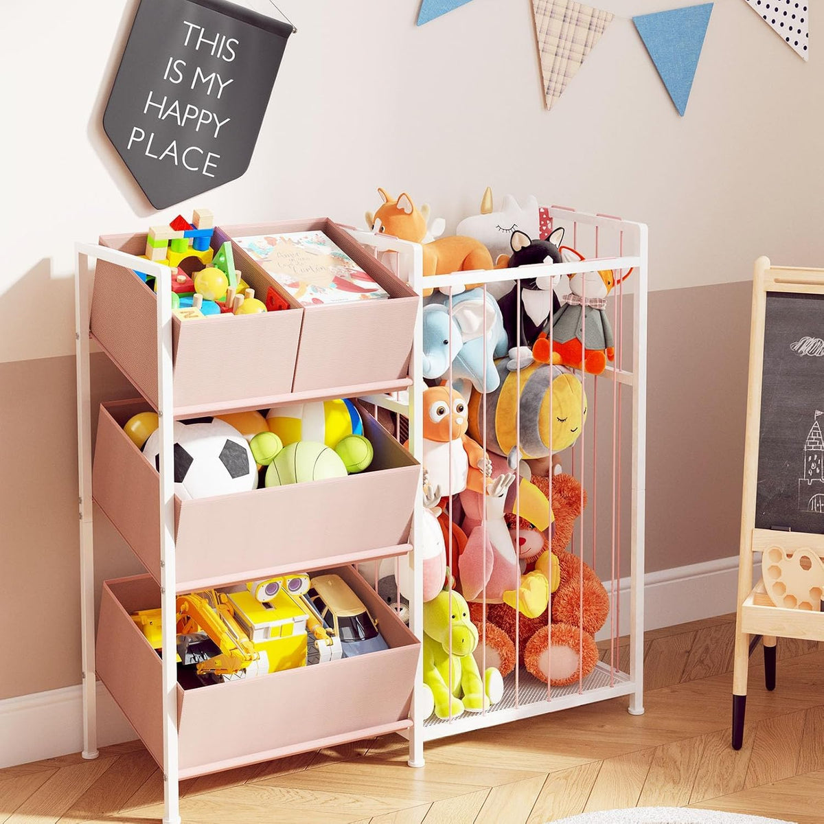 Toy Storage Organizer, Stuffed Animal Storage with 4 Removable Bins