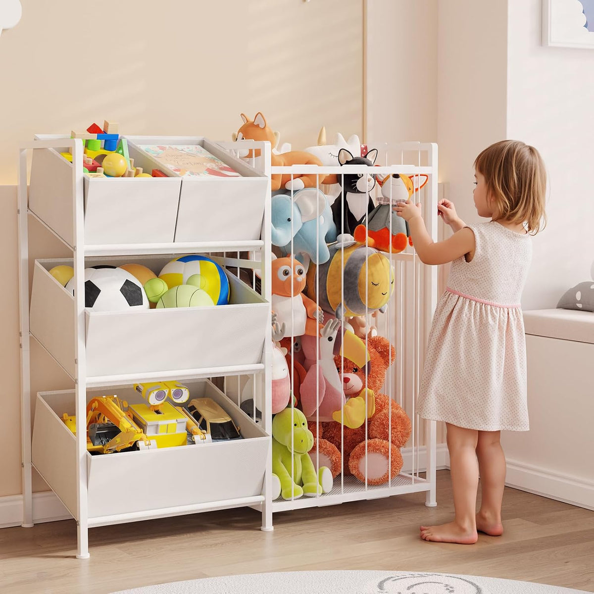 Toy Storage Organizer, Stuffed Animal Storage with 4 Removable Bins