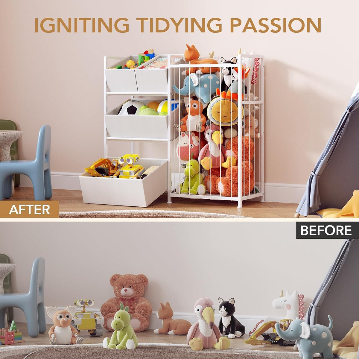 Toy Storage Organizer, Stuffed Animal Storage with 4 Removable Bins