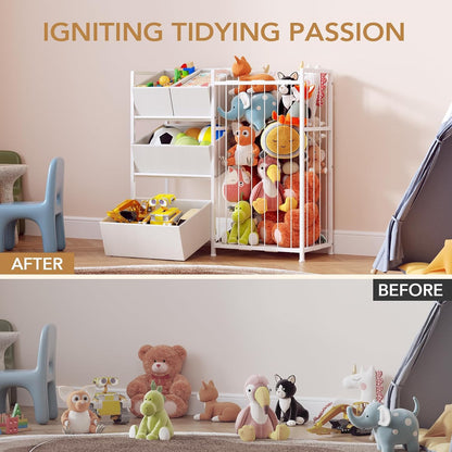 Toy Storage Organizer, Stuffed Animal Storage with 4 Removable Bins