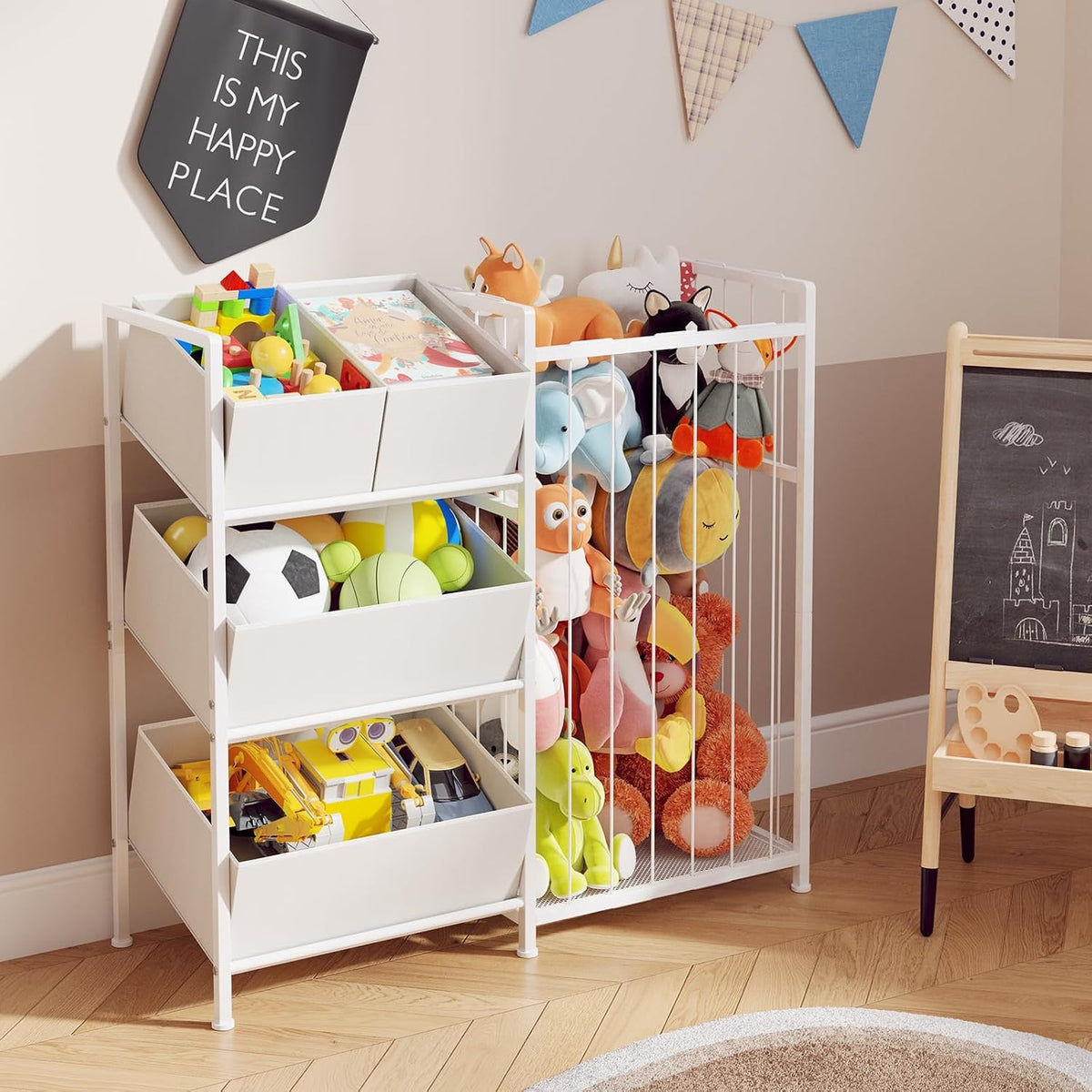 Toy Storage Organizer, Stuffed Animal Storage with 4 Removable Bins