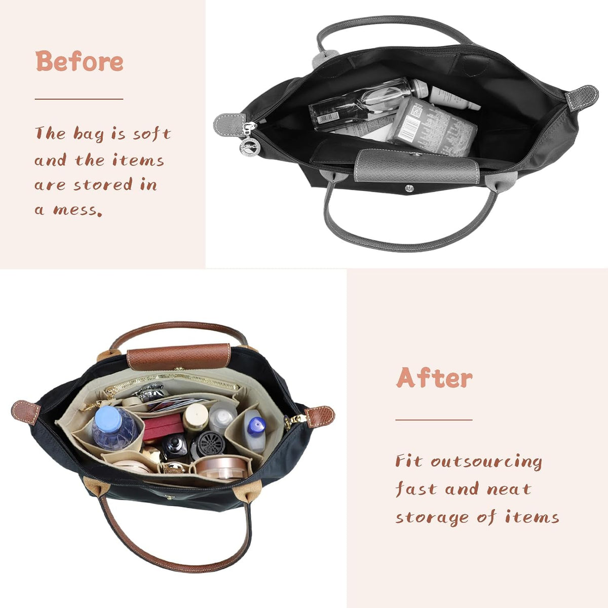 Insert Organizer For Long Champ Large Bag Women Purse Le Pliage organizer Insert 030beige-L