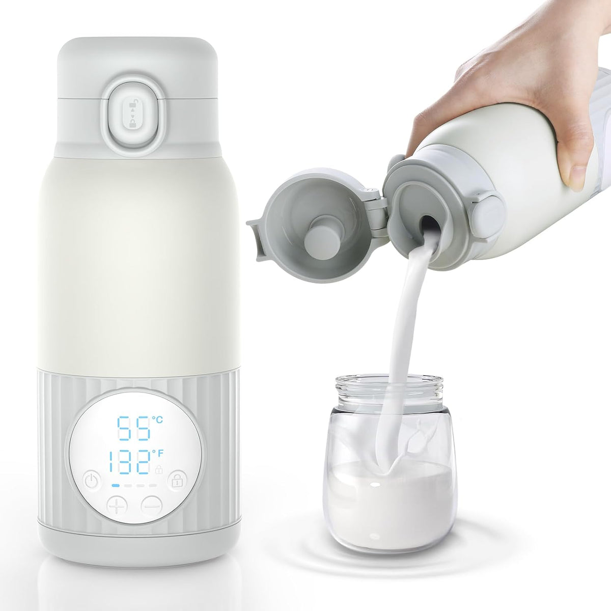 Portable Breast Milk Bottle Warmer,100W Fast Heat Precise Temp Control,13.5oz Large Capacity for Car Travel Outdoor Grey
