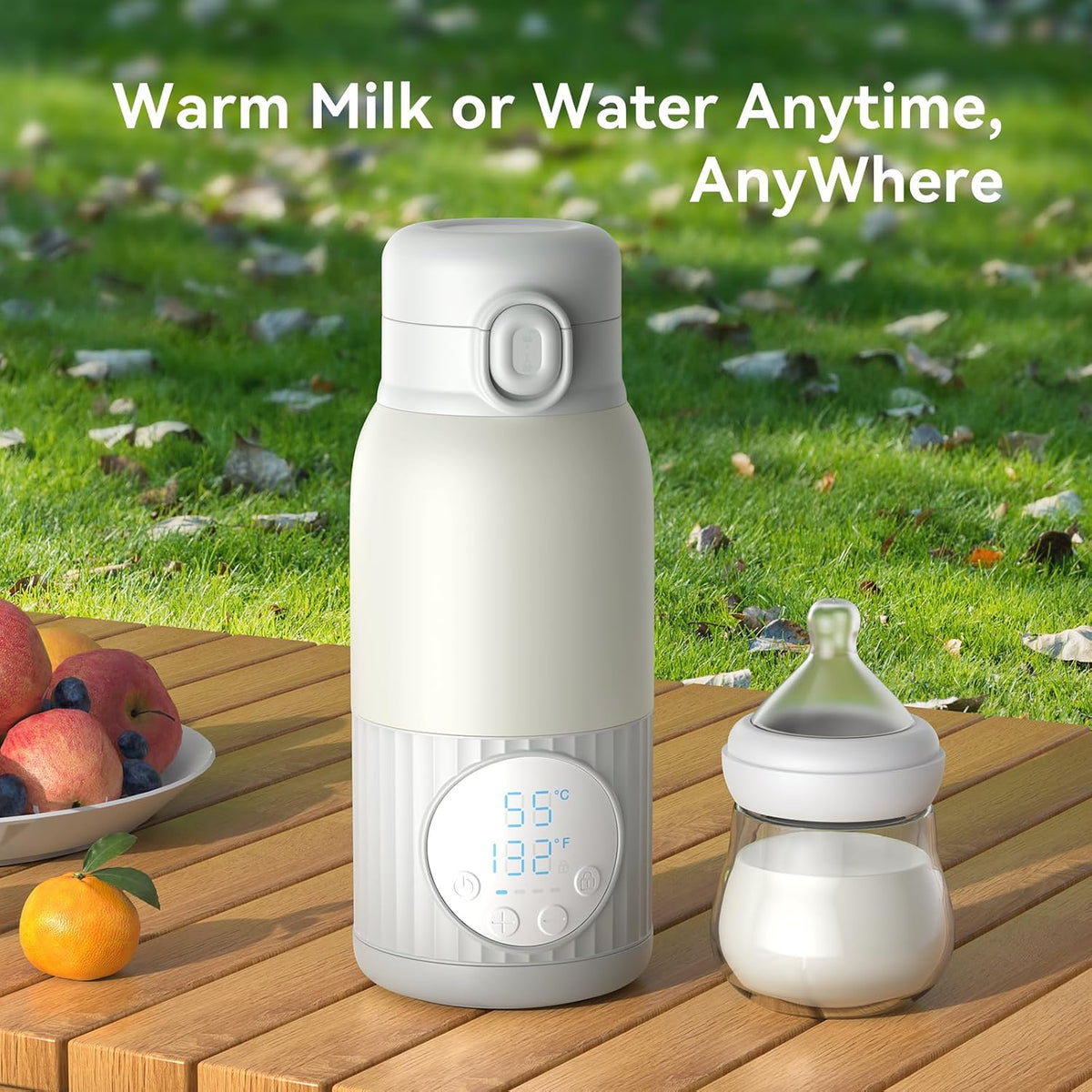 Portable Breast Milk Bottle Warmer,100W Fast Heat Precise Temp Control,13.5oz Large Capacity for Car Travel Outdoor Grey