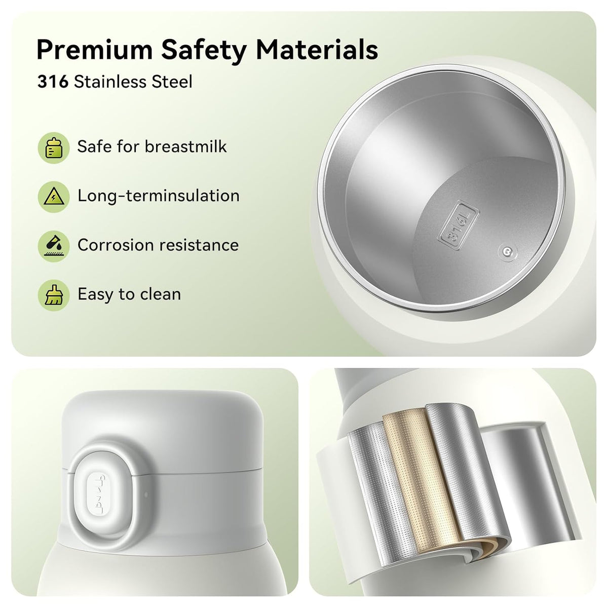 Portable Breast Milk Bottle Warmer,100W Fast Heat Precise Temp Control,13.5oz Large Capacity for Car Travel Outdoor Grey