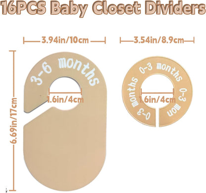 16PCS Baby Closet Dividers, Baby Clothes Organizer for Closet, Nursery Decor Hanger Dividers from Newborn to 24+ Months, Easily Organizing Little Baby Girls or Boys Room
